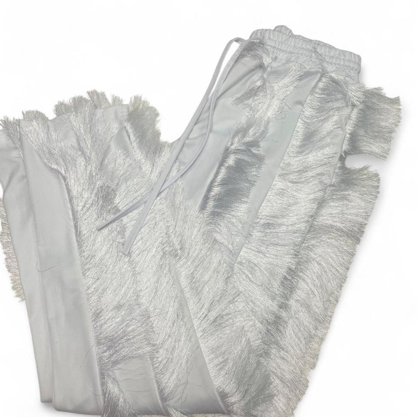 White fringe sweatpants