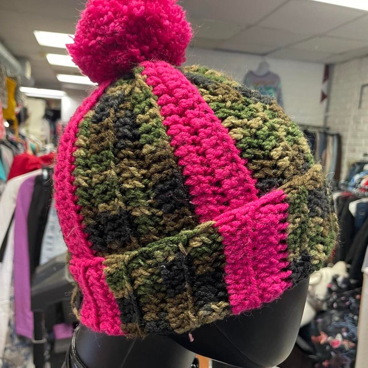 Handmade pink and green striped