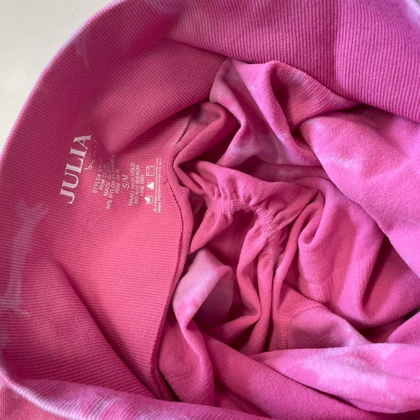 Pink tie dye sports bra and