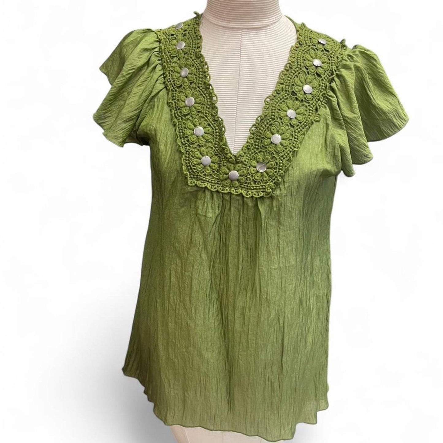 Green boho blouse