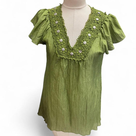 Green boho blouse