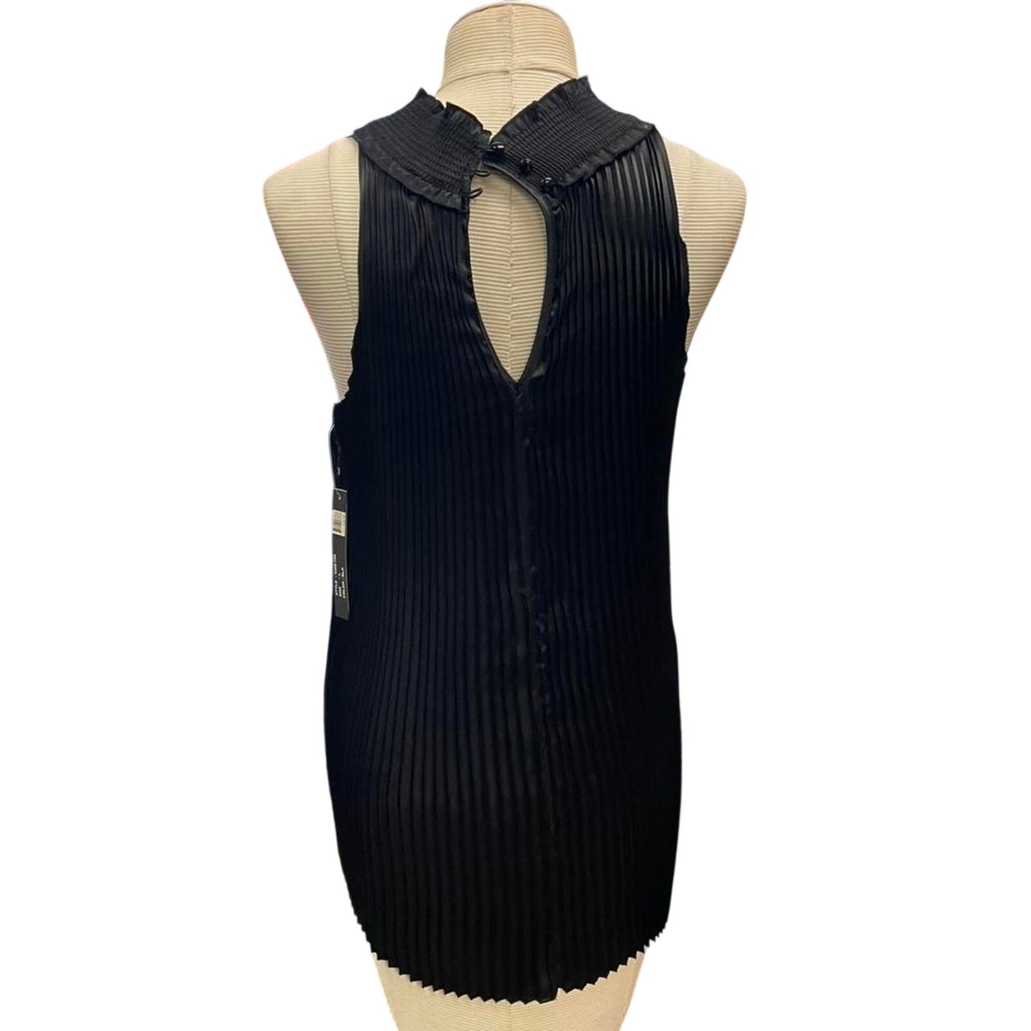 Black pleated mock neck top