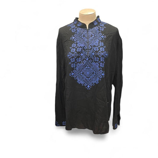 Black and blue embroidered long