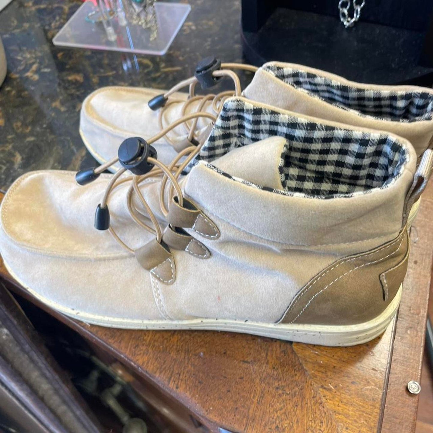 Tan suede lace up boots
