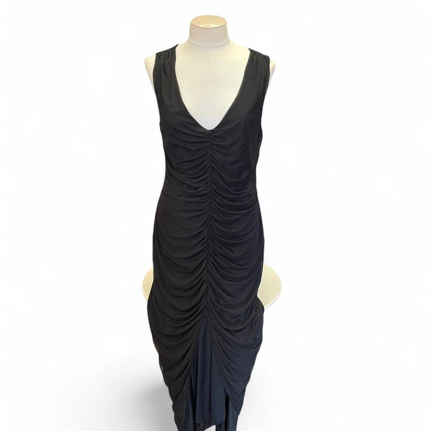 Black ruched maxi dress with