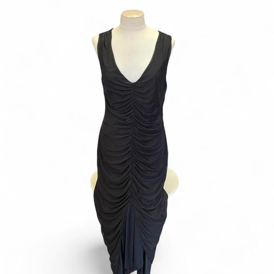 Black ruched maxi dress with