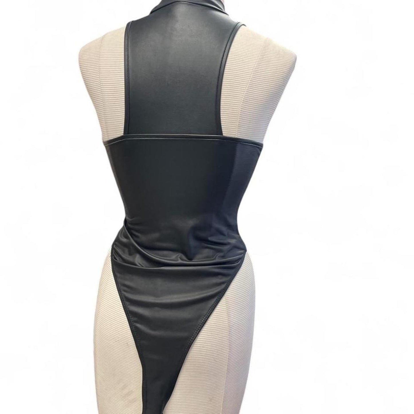Black faux leather bodysuit