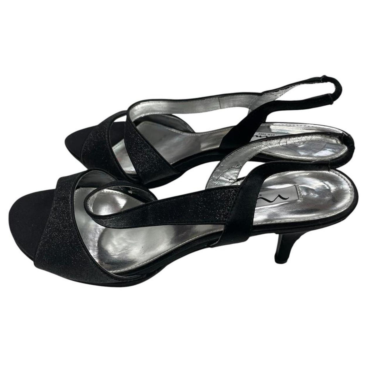 Black glittery kitten heel sandals