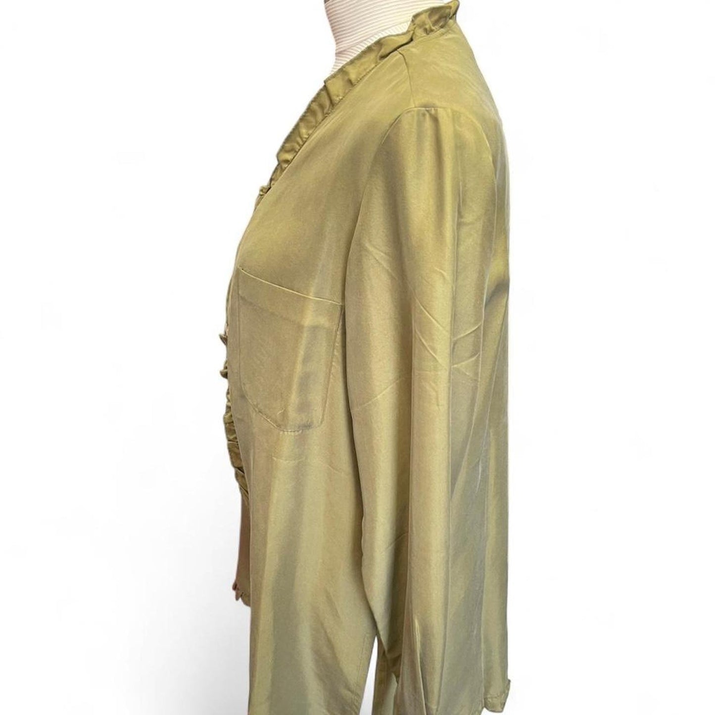 Olive green silk button up
