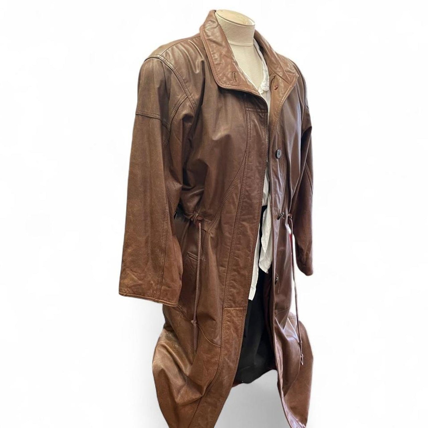 Brown leather trench coat