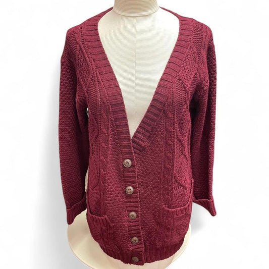 Burgundy cable knit cardigan