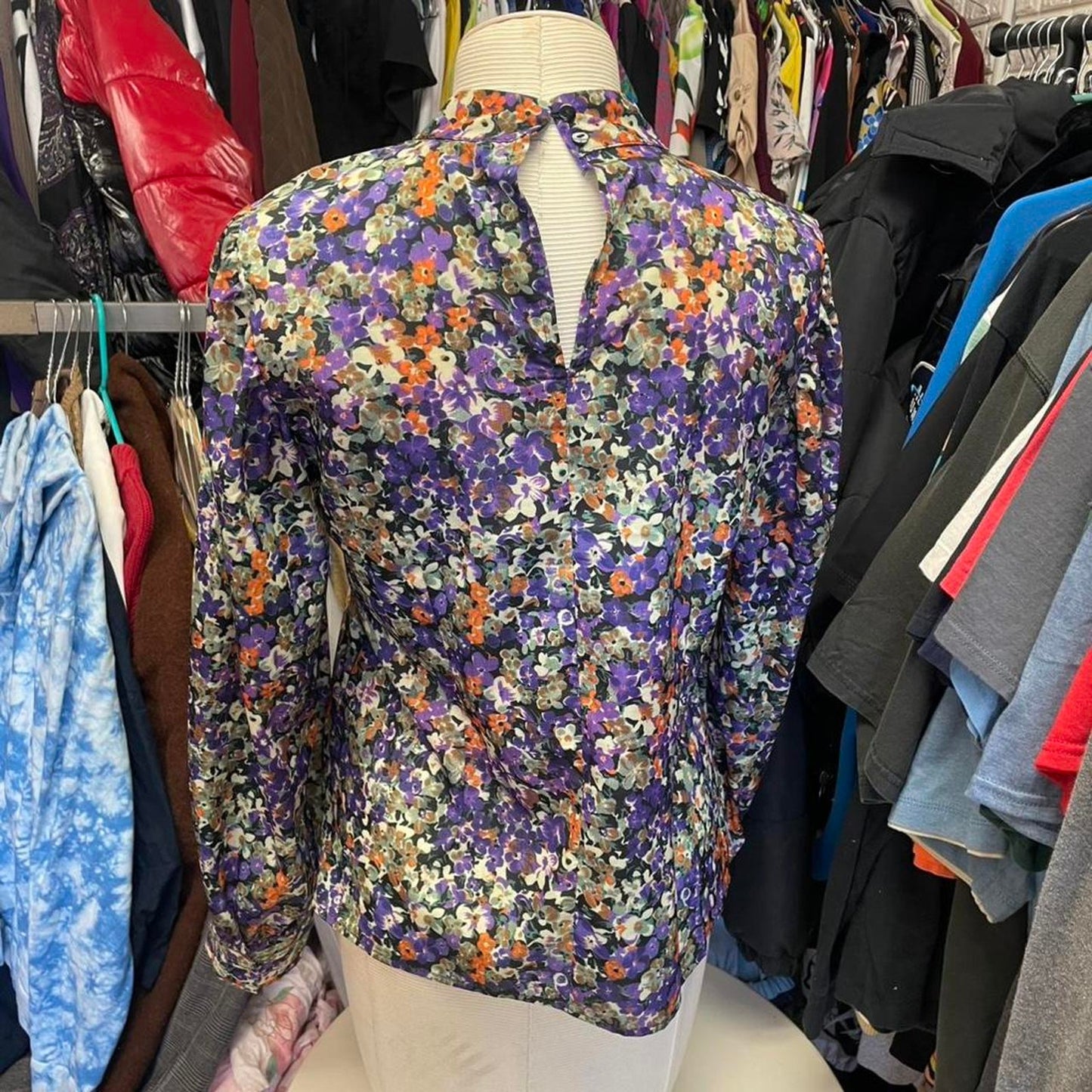 Purple floral button up blouse