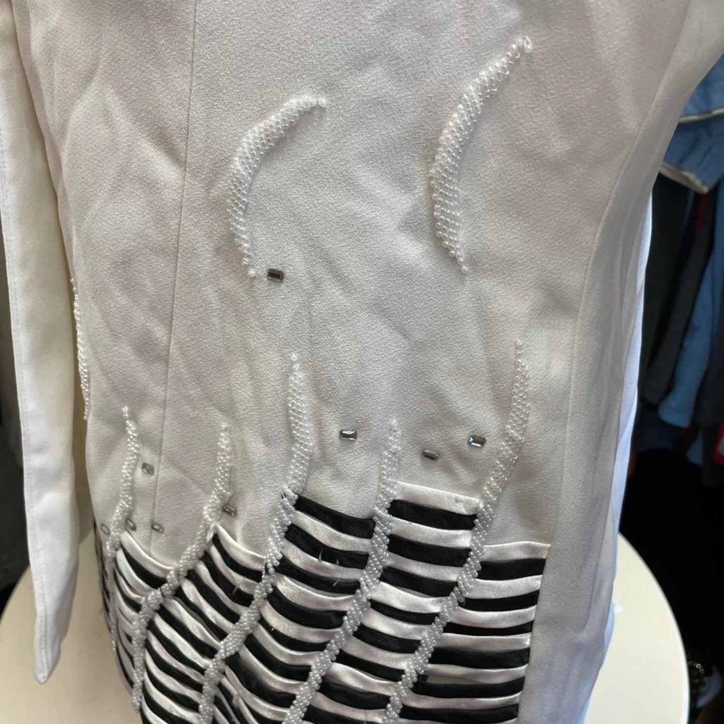 White tuxedo jacket with black