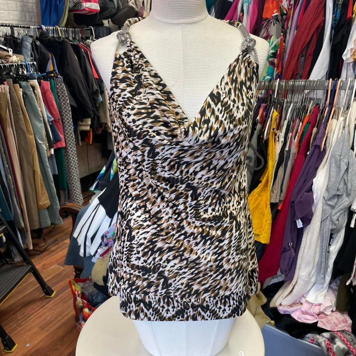 Leopard print cowl neck top