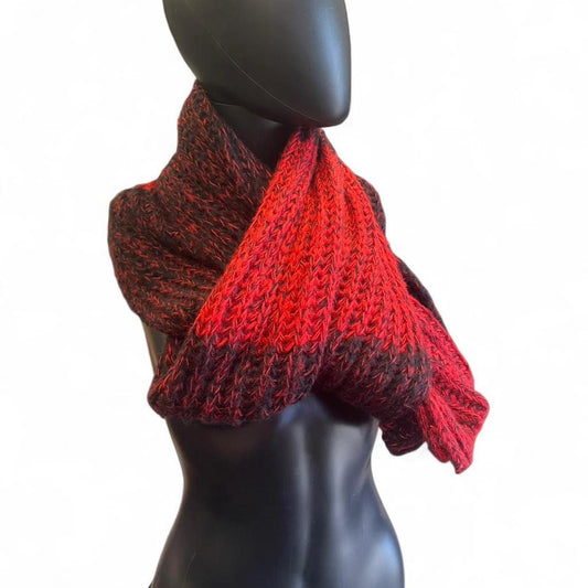 Red and black knitted scarf