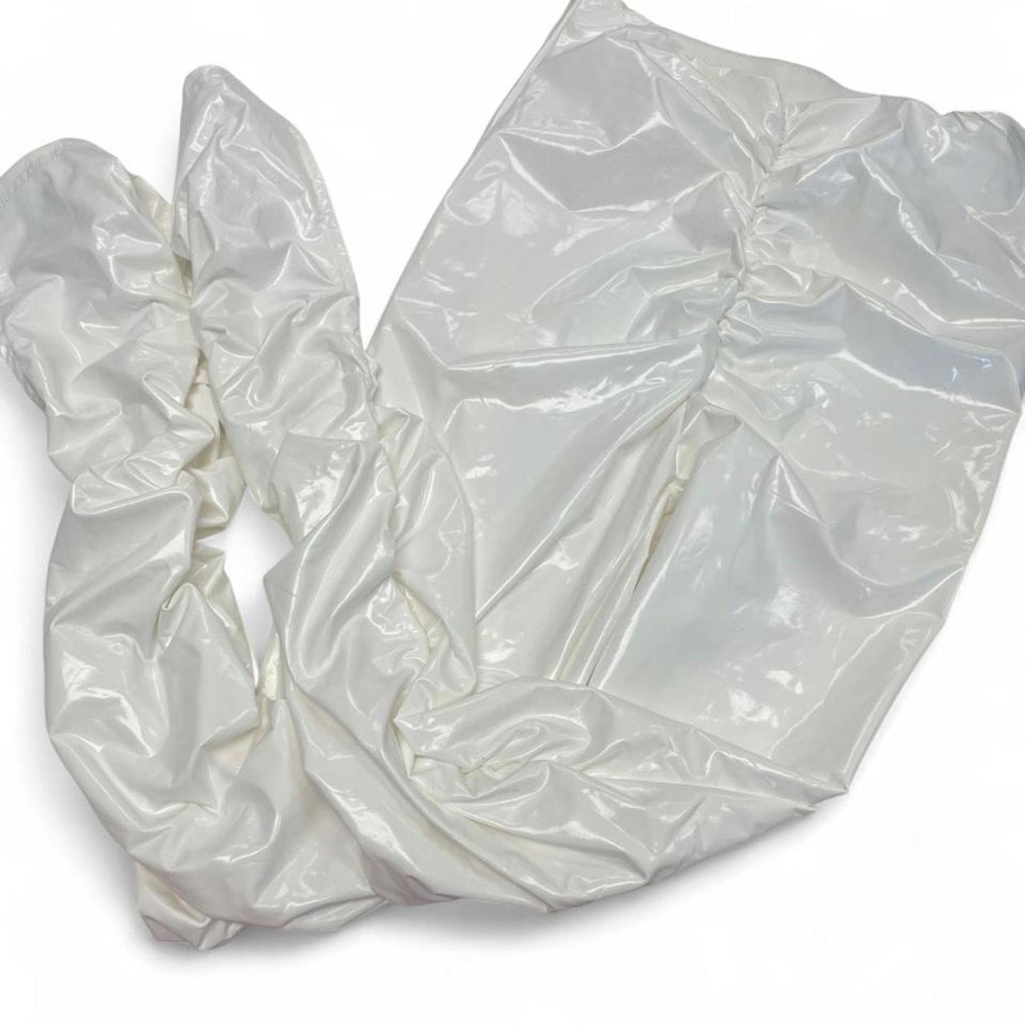 White faux leather ruched pants