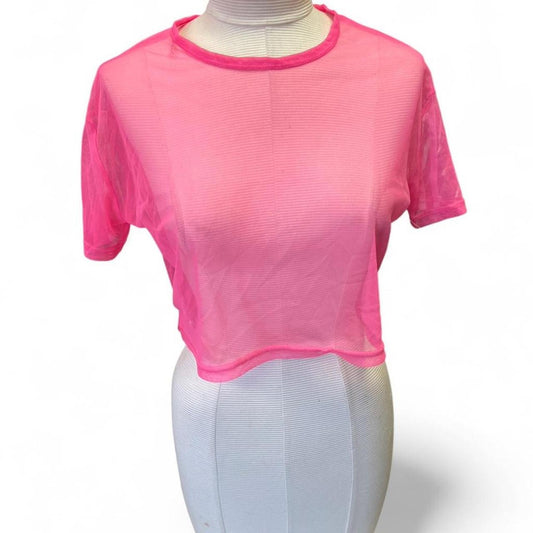 Pink mesh top with white
