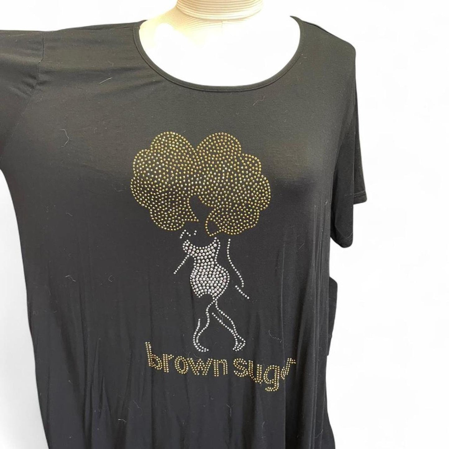 Brown sugar black rhinestone tee shirt