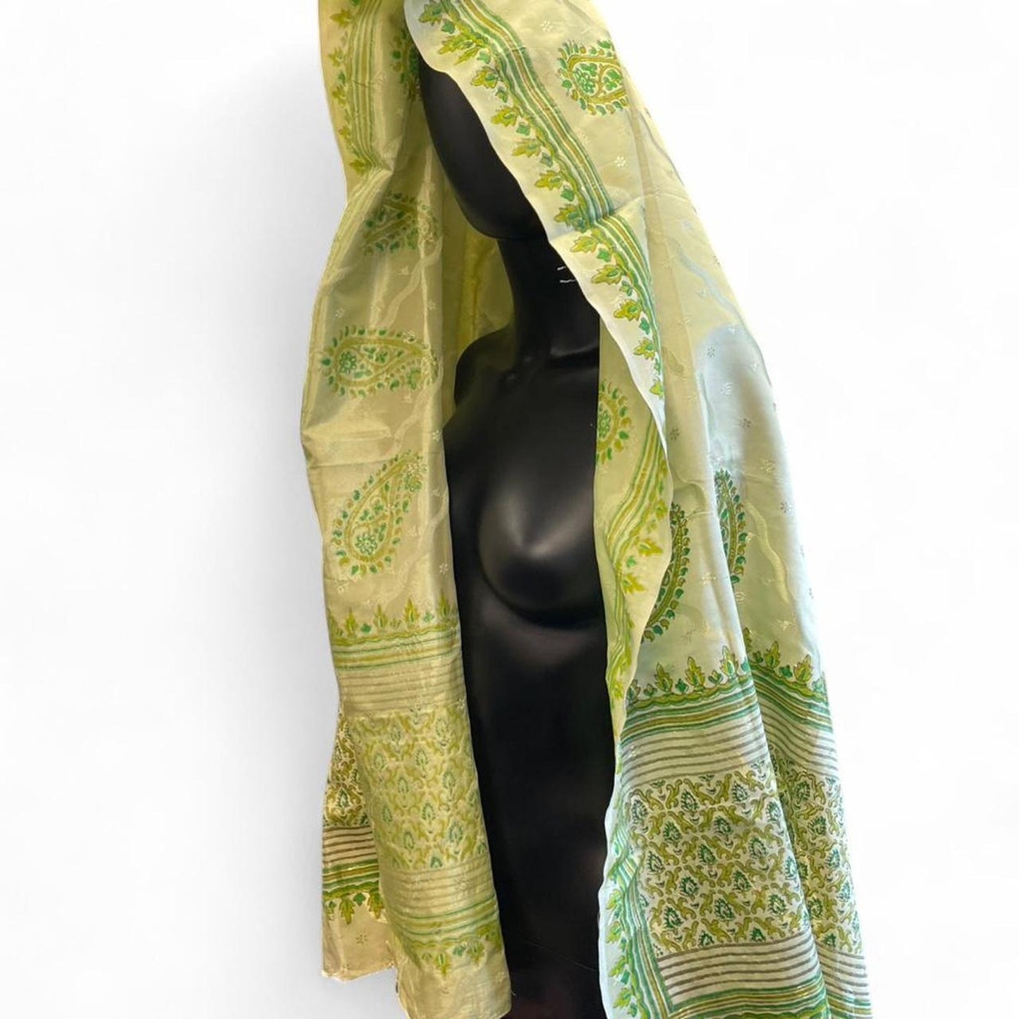 Green and white paisley scarf