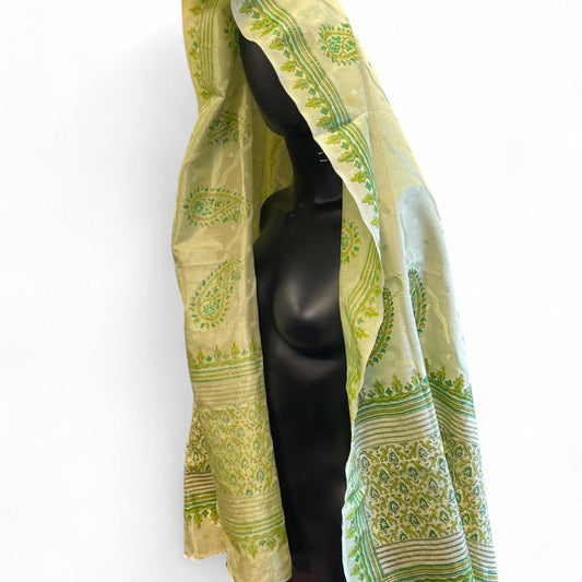 Green and white paisley scarf