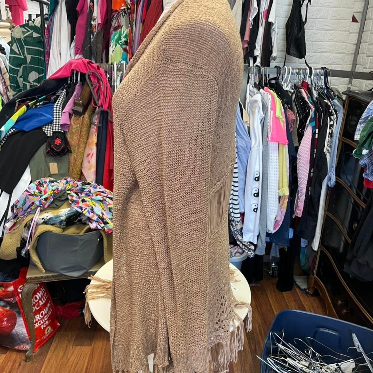 Tan and brown fringe cardigan