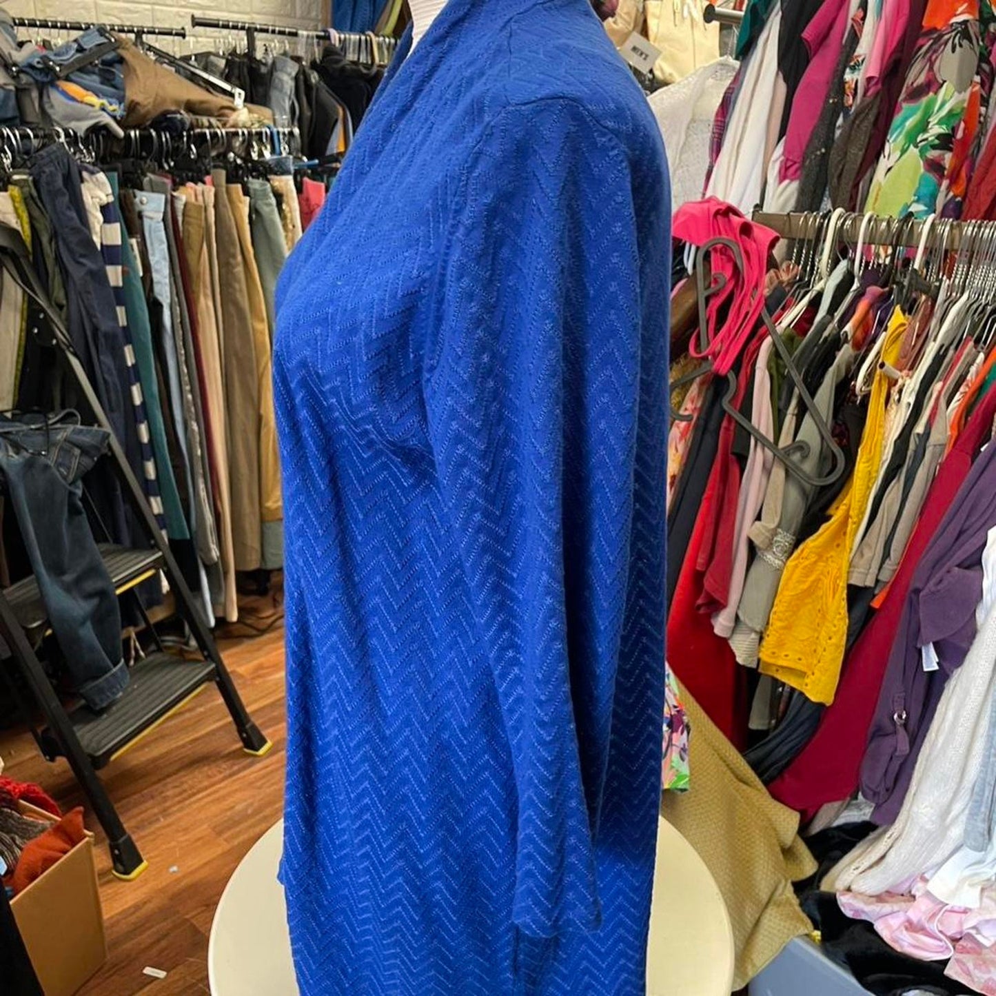 Kasper blue cardigan with chevron