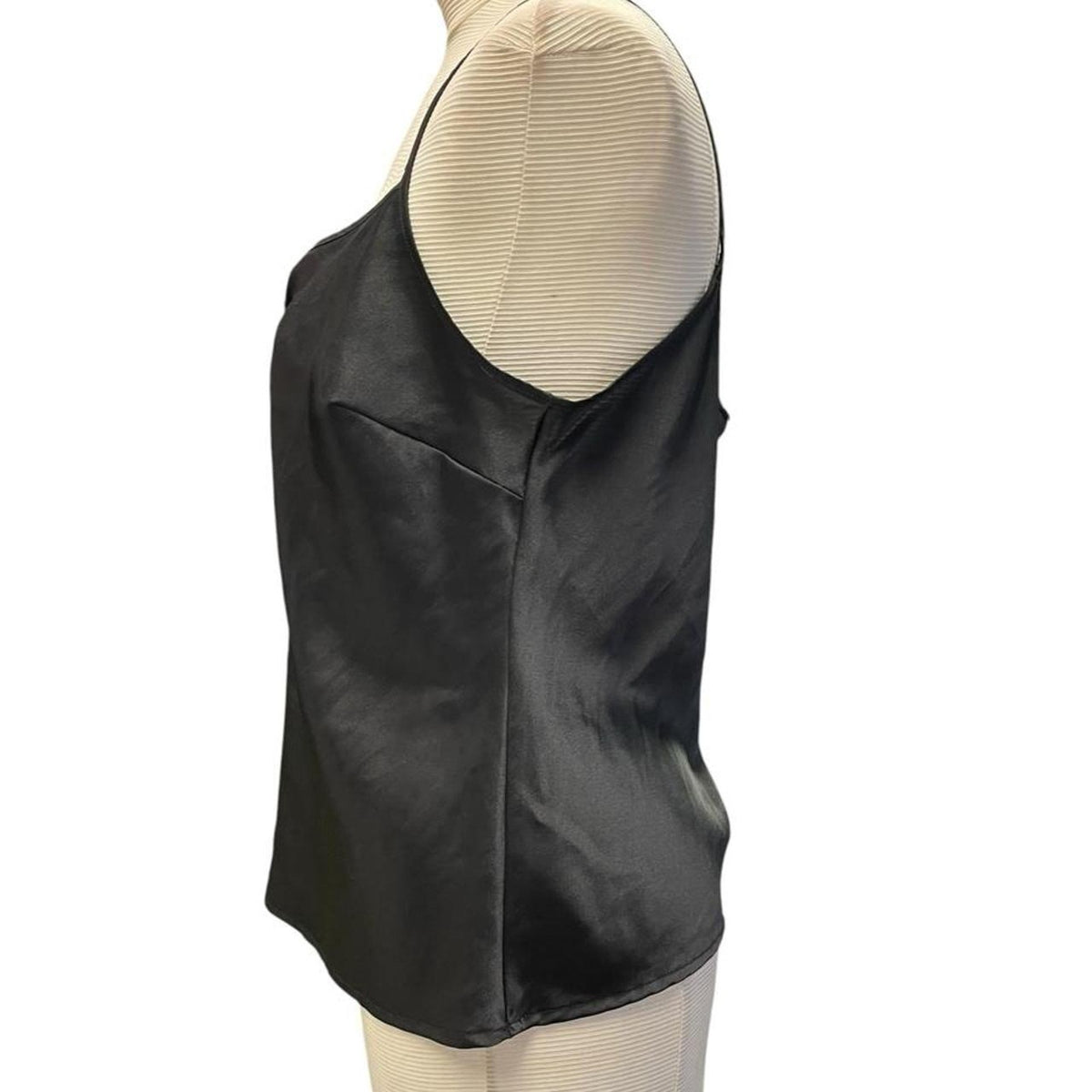 Black polyester satin slip top