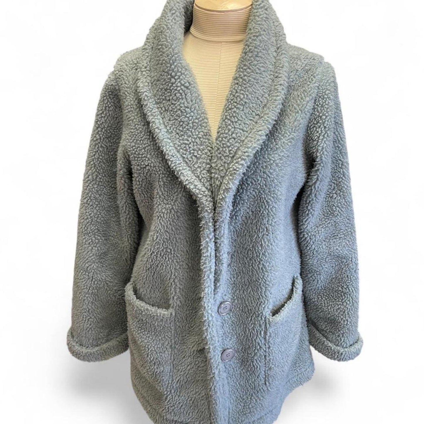 Blue faux fur coat with