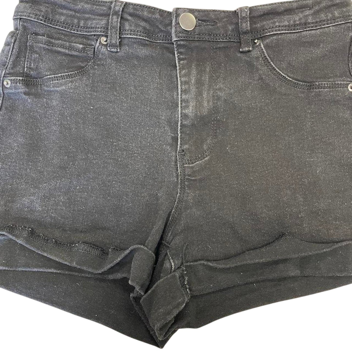 Black denim shorts with a