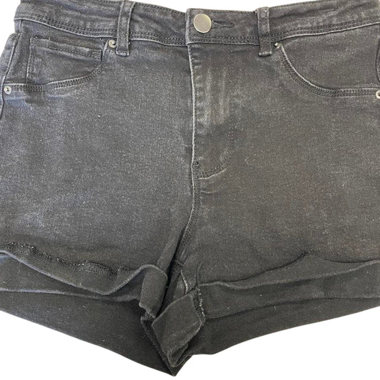Black denim shorts with a