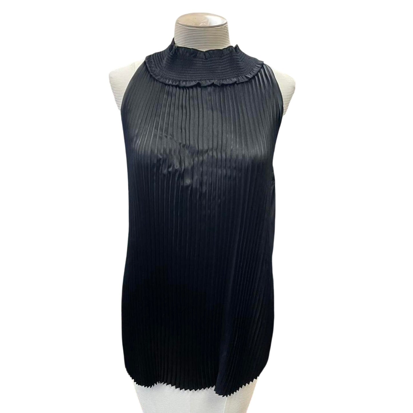Black pleated mock neck top