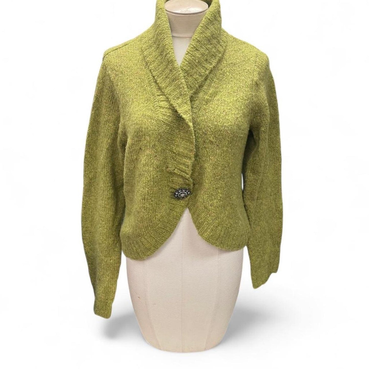 Green cardigan with ruffle detail