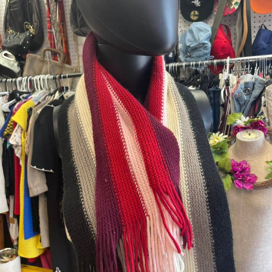 Striped knit scarf with fringe