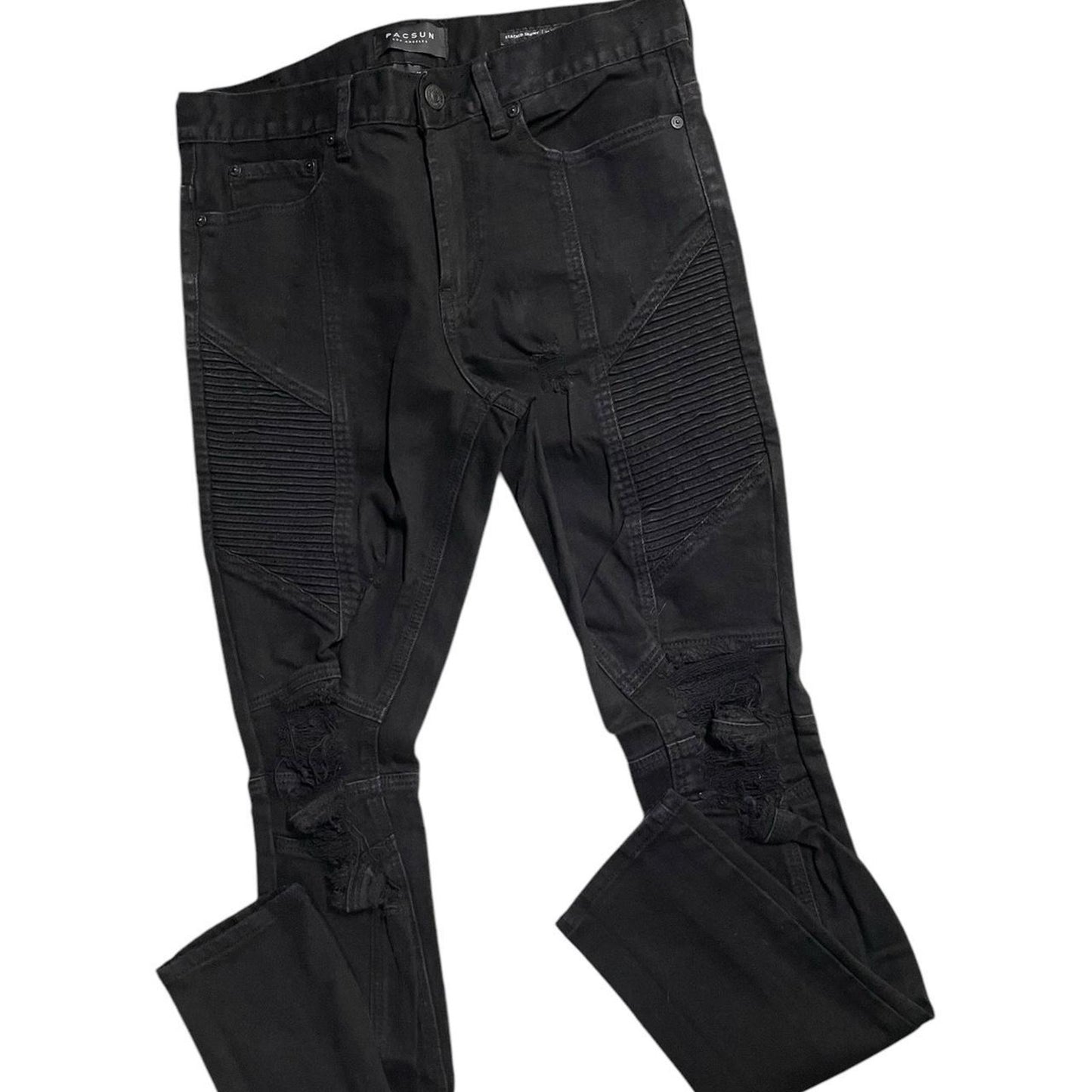 Black denim biker jeans