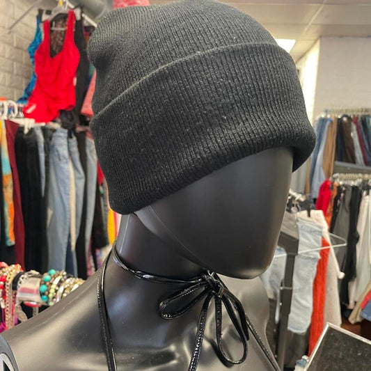 Black beanie with fold over hat