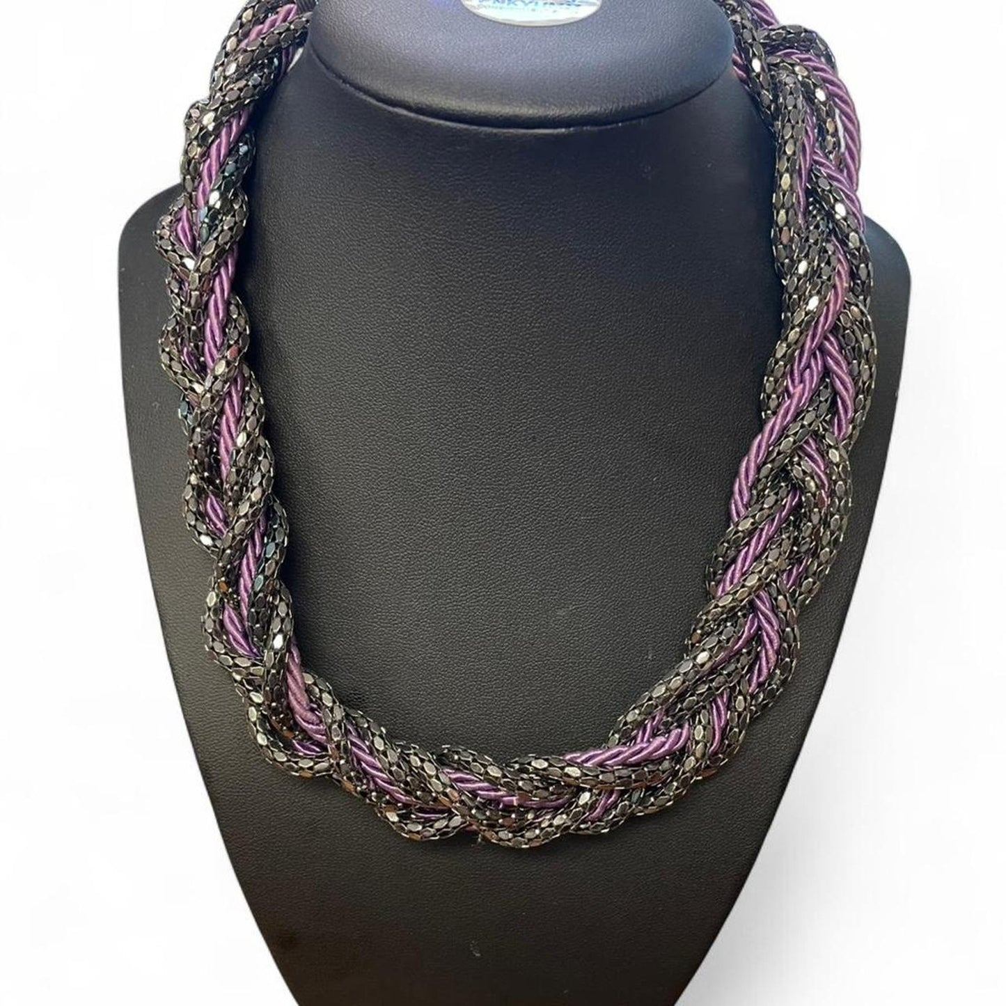 Purple and black braided necklace