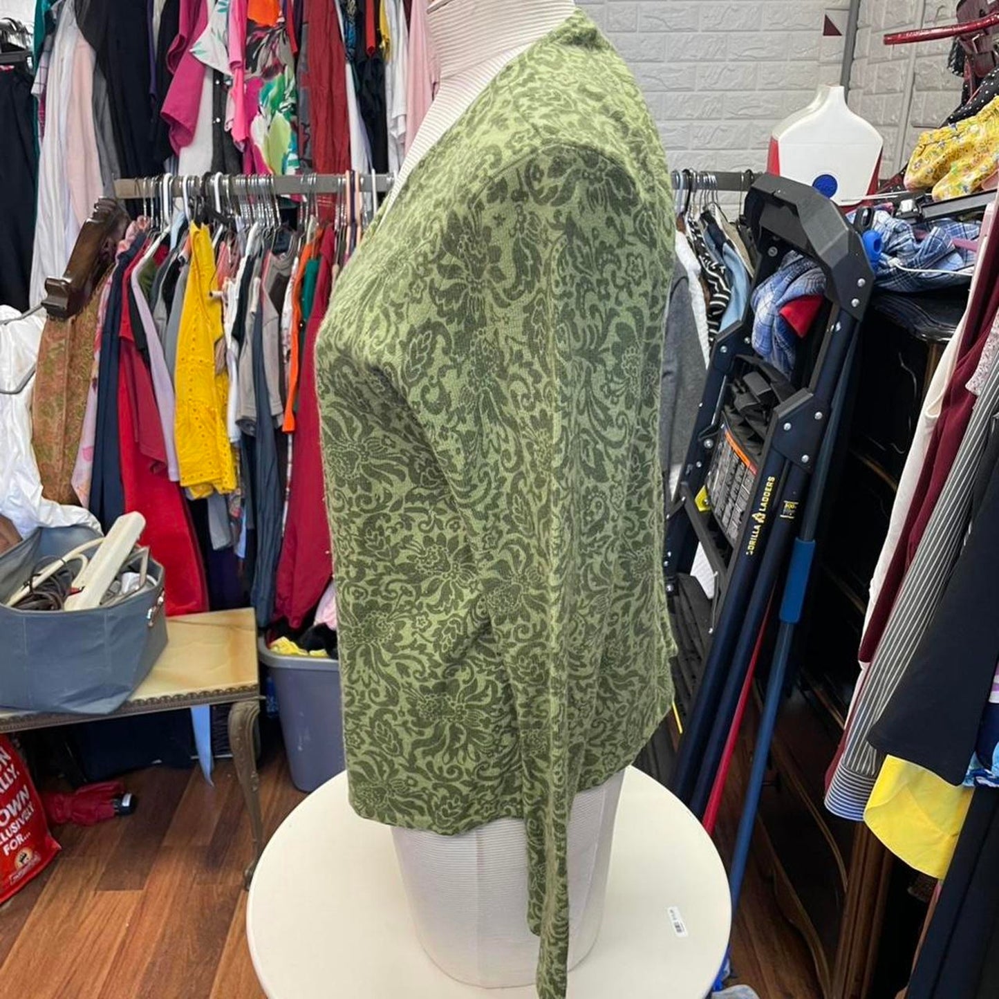 Green paisley cardigan with button up