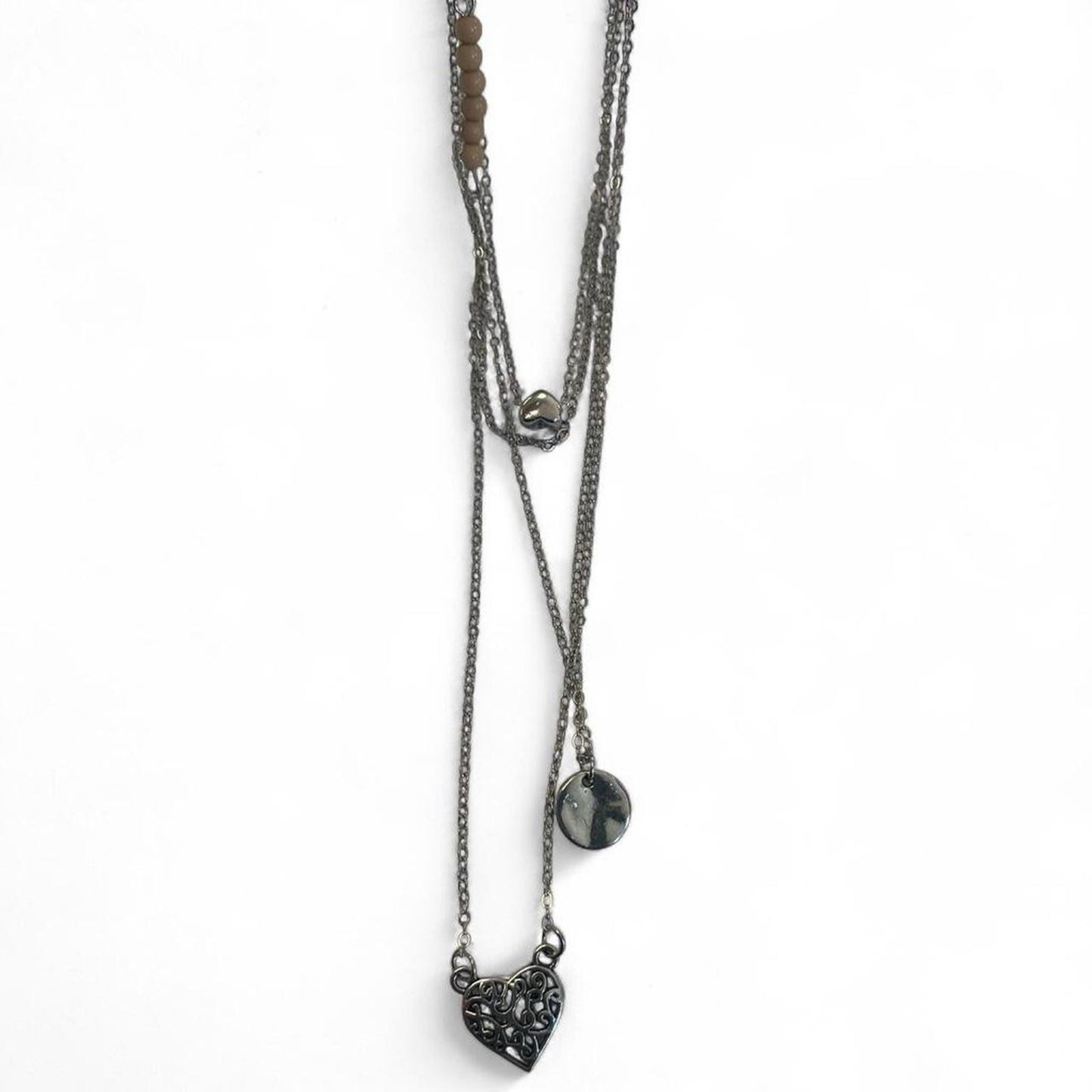 Layered silver necklace with heart