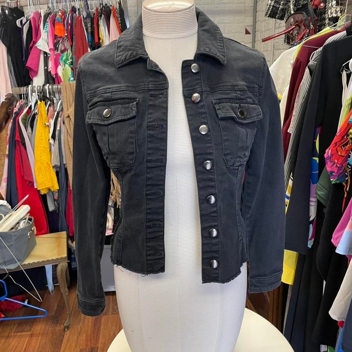 Black denim jacket with button up