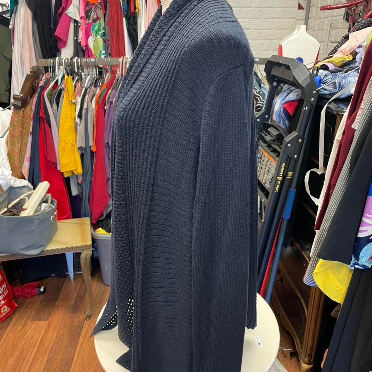 Navy blue knit cardigan with