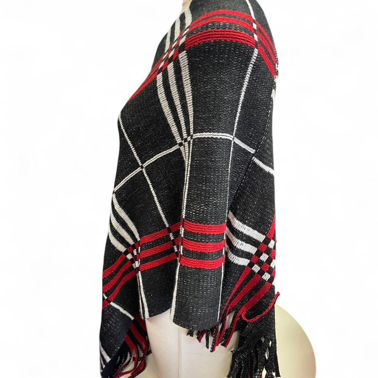 Red and black plaid poncho