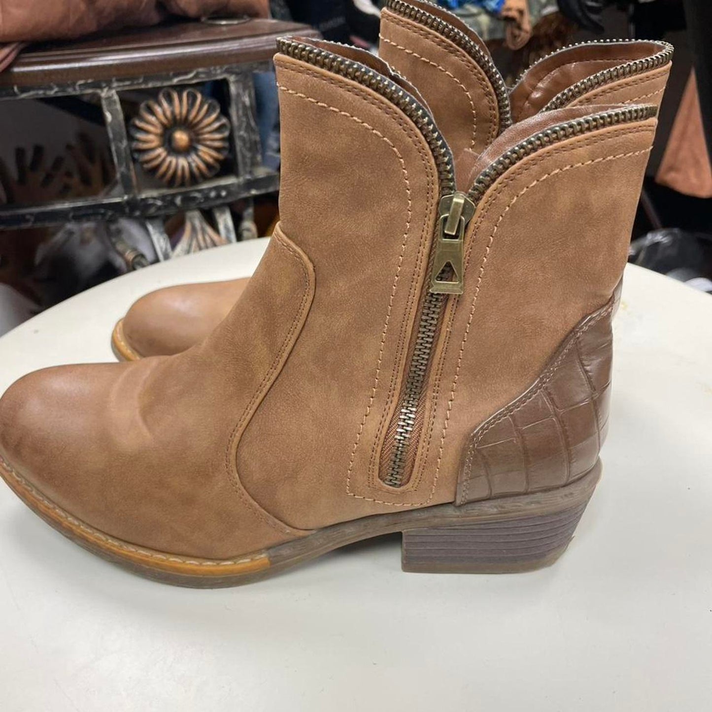 Tan leather ankle boots with