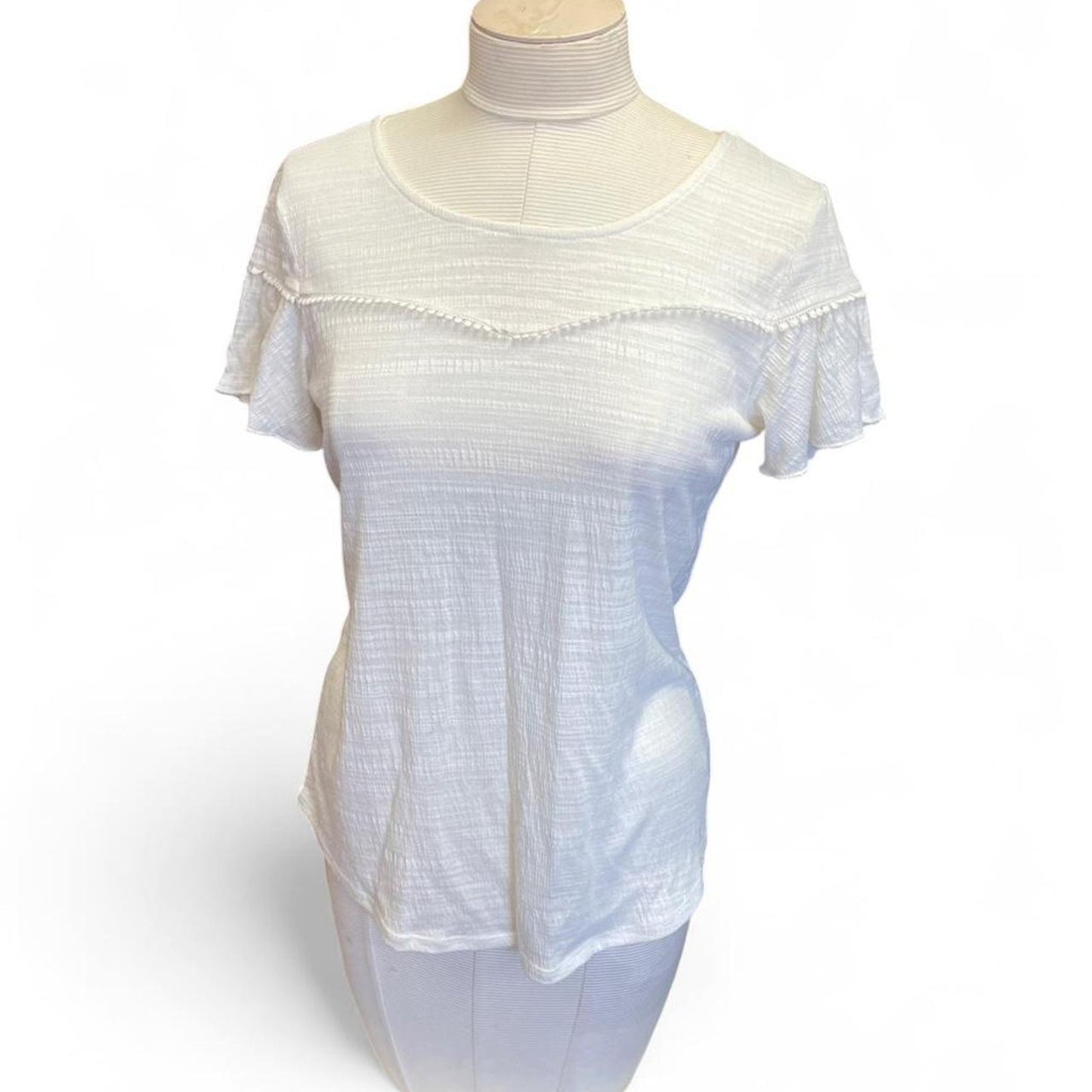 White sheer blouse with ruffle