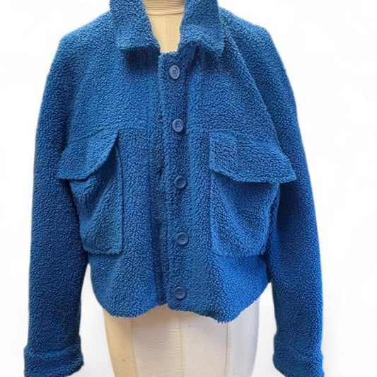 Blue sherpa jacket with pockets