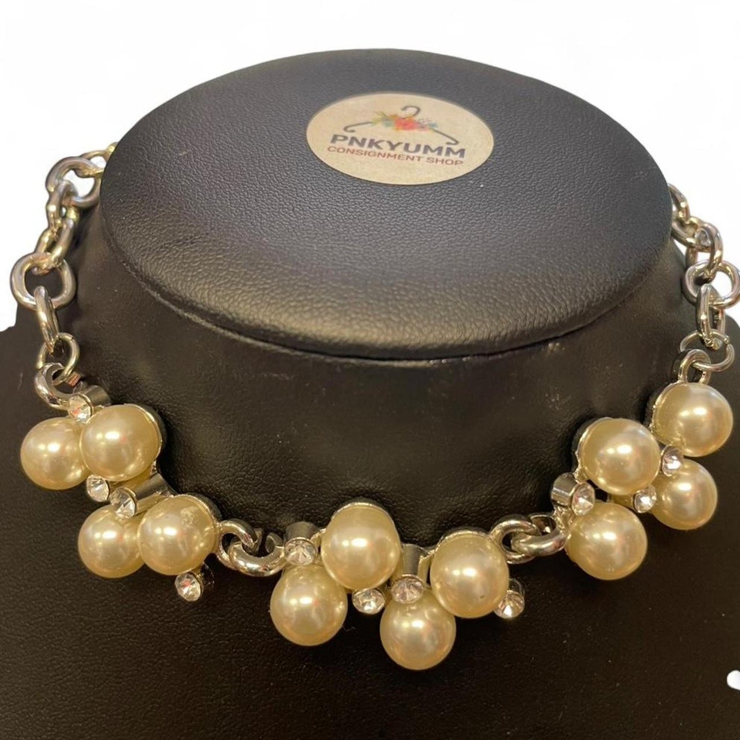 Cream pearl and rhinestone necklace