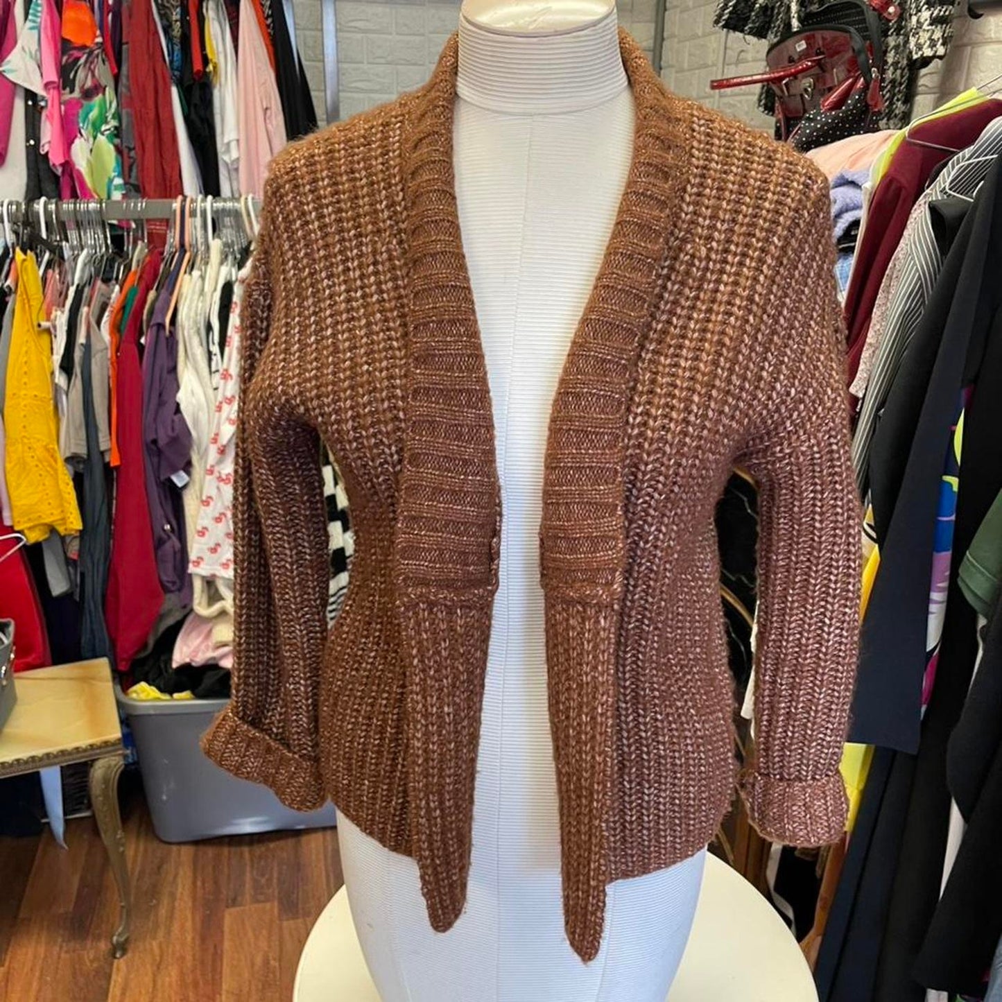 Brown knit cardigan with pockets