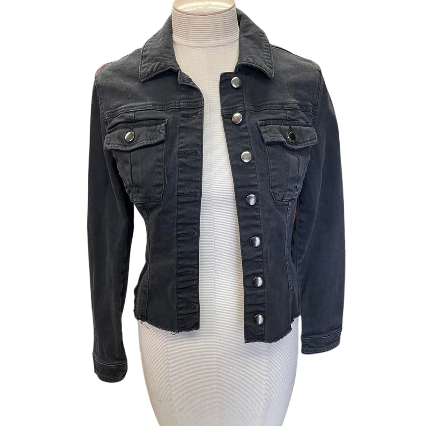 Black denim jacket with button up
