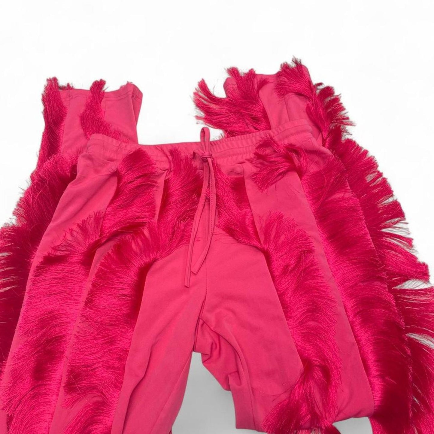 Pink fringe sweatpants with drawstring
