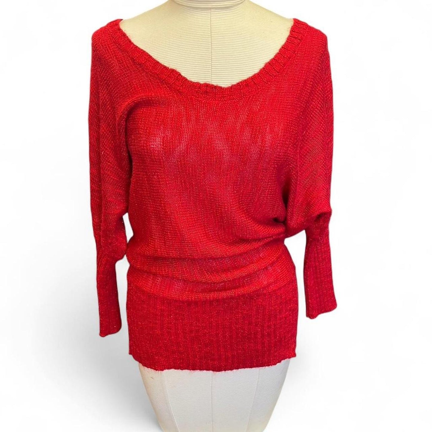 Red metallic knit sweater