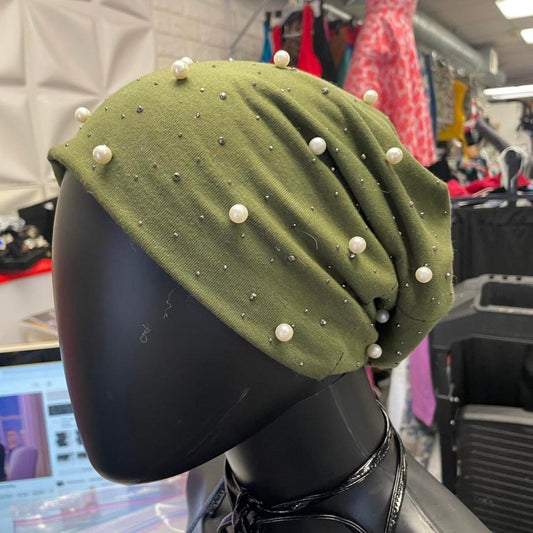 Green beaded and pearl embellished